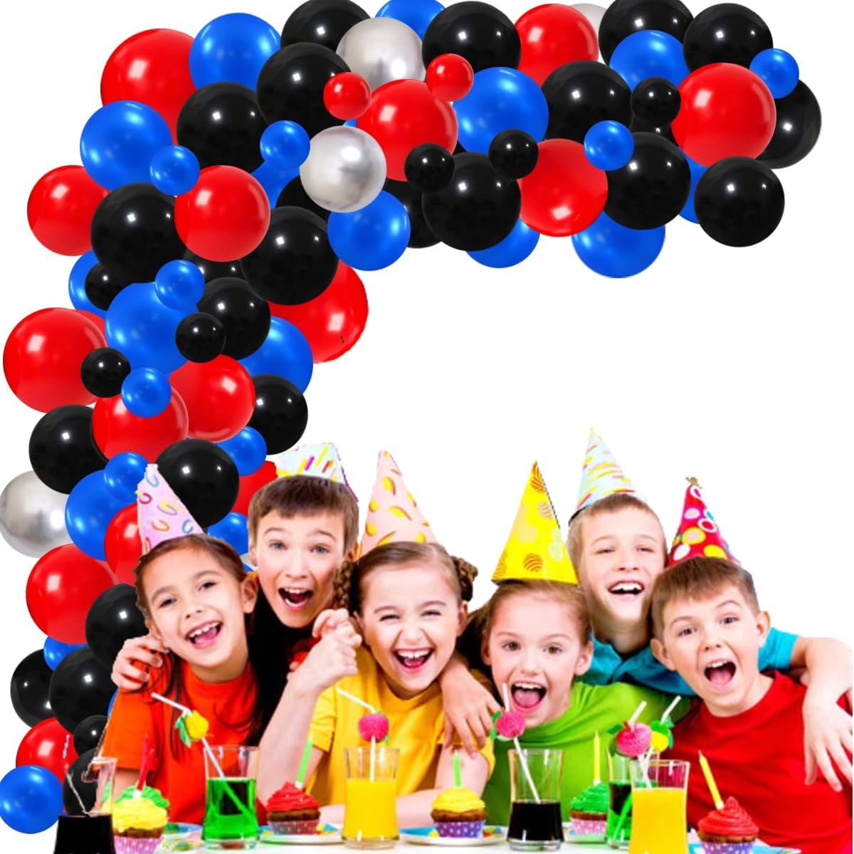 Blue Black Red Balloon Garland Arch Kit 123pcs Royal Blue Black Red Metallic Silver Balloons Spider Birthday Party Supplies Video Game Hero 3rd 4th 5th 7th Birthday Party Decorations
