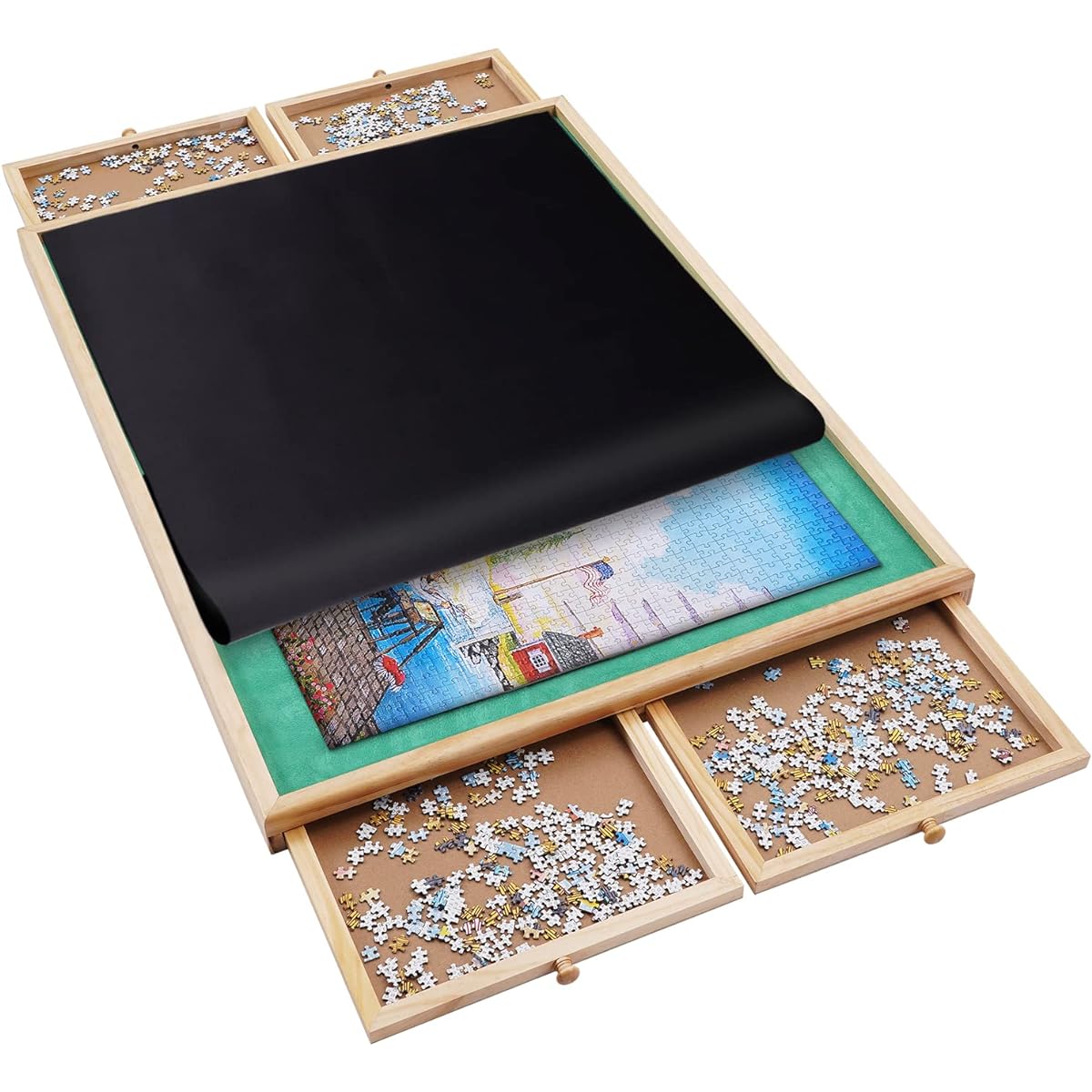 Redipo 1500 Piece Wooden Jigsaw Puzzle Board with 4 Drawers for Puzzle Storage, 26" x 35" Large Portable Jigsaw Puzzle Table with Puzzle Cover, Non-Slip Plateau Work Surface for Adults and Kids