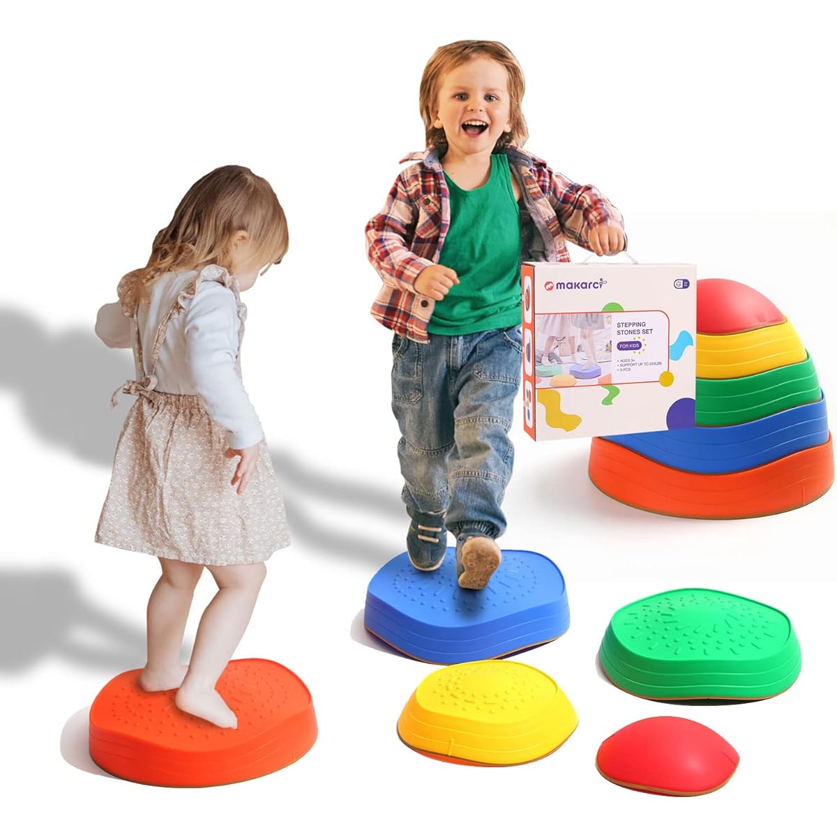makarci Stepping Stones for Kids, 5 Pieces Non-Slip Plastic Balance River Stones, Promote Children's Coordination Skills