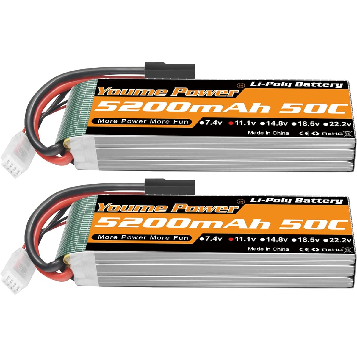 Nihewo 3S Lipo Battery 2 Pack 11.1V RC Lipo Battery 5200mAh with TR Plug for RC Car/Truck/Buggy/Truggy RC Helicopter RC Airplane UAV Drone Boat (Short)