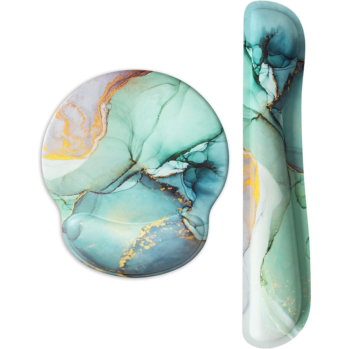 ITNRSIIET Gaming Mouse Pad with Wrist Support, Keyboard Wrist Support and Mouse Pad with Wrist Rest, Non-Slip PU Base, Modern Marbled