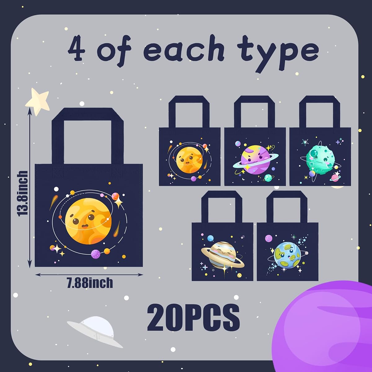 BANBALLON 20pcs Space Party Favor Bags Space Gift Bags for Kids Galaxy Solar System Birthday Party Space Theme Party Baby Shower Goodie Bag Supplies (Space 01)