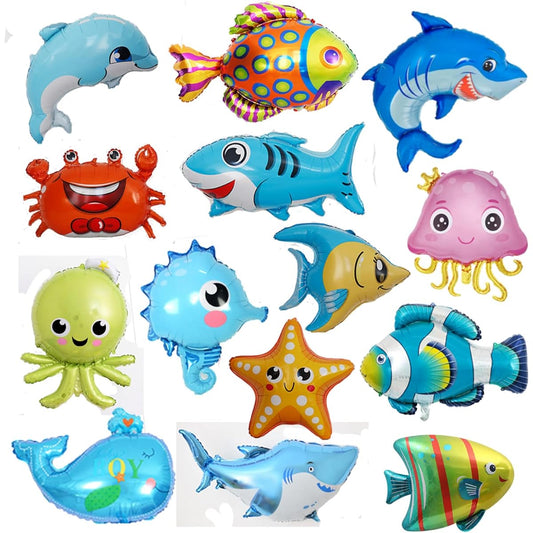 15pcs Undersea Animal Balloons Large Ocean Balloons Octopus Shark Fish Nautical Balloons Mylar Balloons Sea Underwater Animals for Boys Girls Ocean Theme Party Baby Shower
