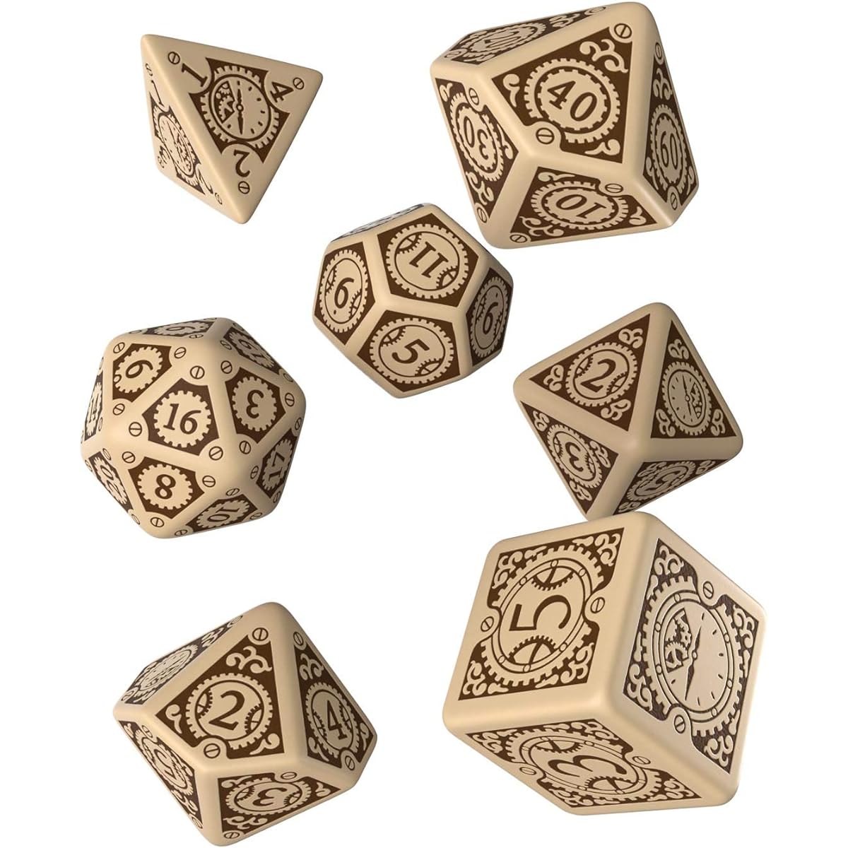 Beige & Brown Steampunk Clockwork Dice Set