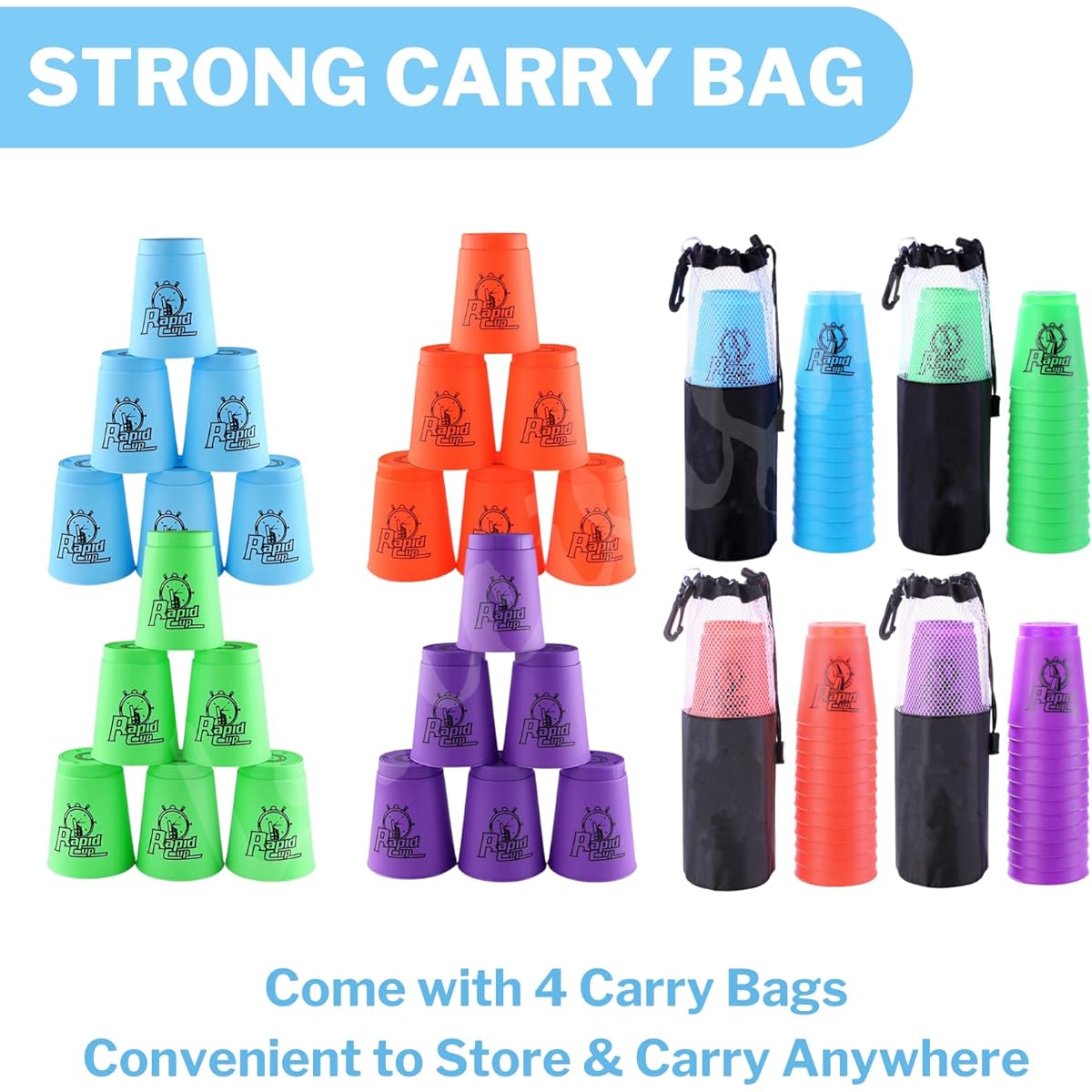Lancisism 48 Piece Quick Stacking Cup Set BPA Free Material Sports Training Stacking Cup Game Classic Family Game for Kids Adults Ideas (12 Blue, 12 Green, 12 Purple, 12 Red)