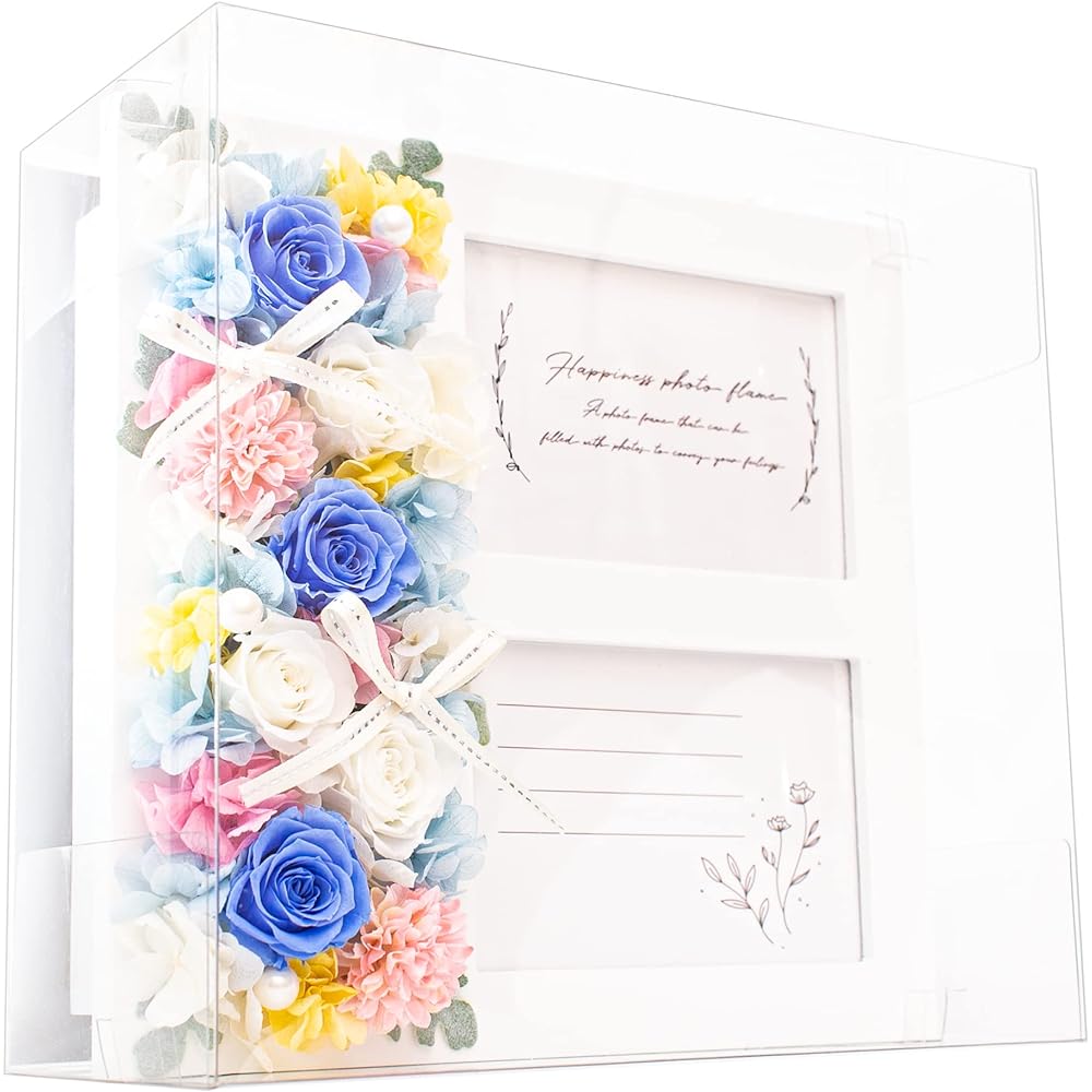 Photo Frame, Preserved Flower Photo Frame, Multiple Pictures, Stylish, Mother's Day, Wedding Gift, Birthday Present, Gift, Wedding Anniversary, Wife, Flower Present, Clear Case, 22.5cm x 23cm, L Version, 2 Pieces (Ribbon Rose, Red)