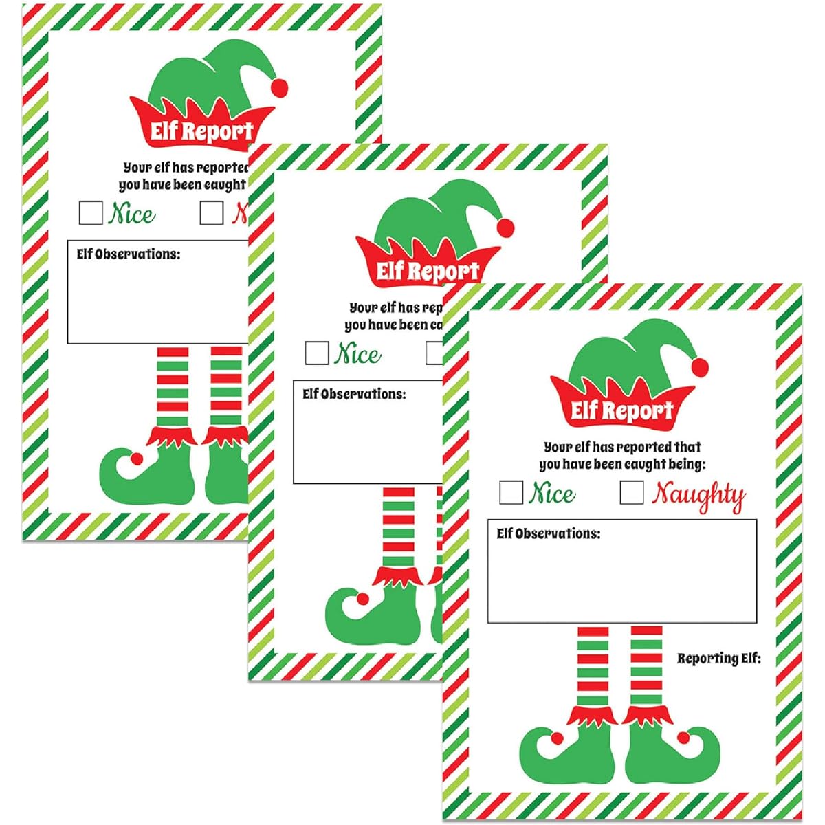 PINK PIXIE STUDIO 25 Official Boy Elf Report 4" x 6" Elf Notice the Naughty and Nice Behavior of Elves Accompanying the Holiday Christmas Elves - North Pole Santa Watch Christmas Card Notebook