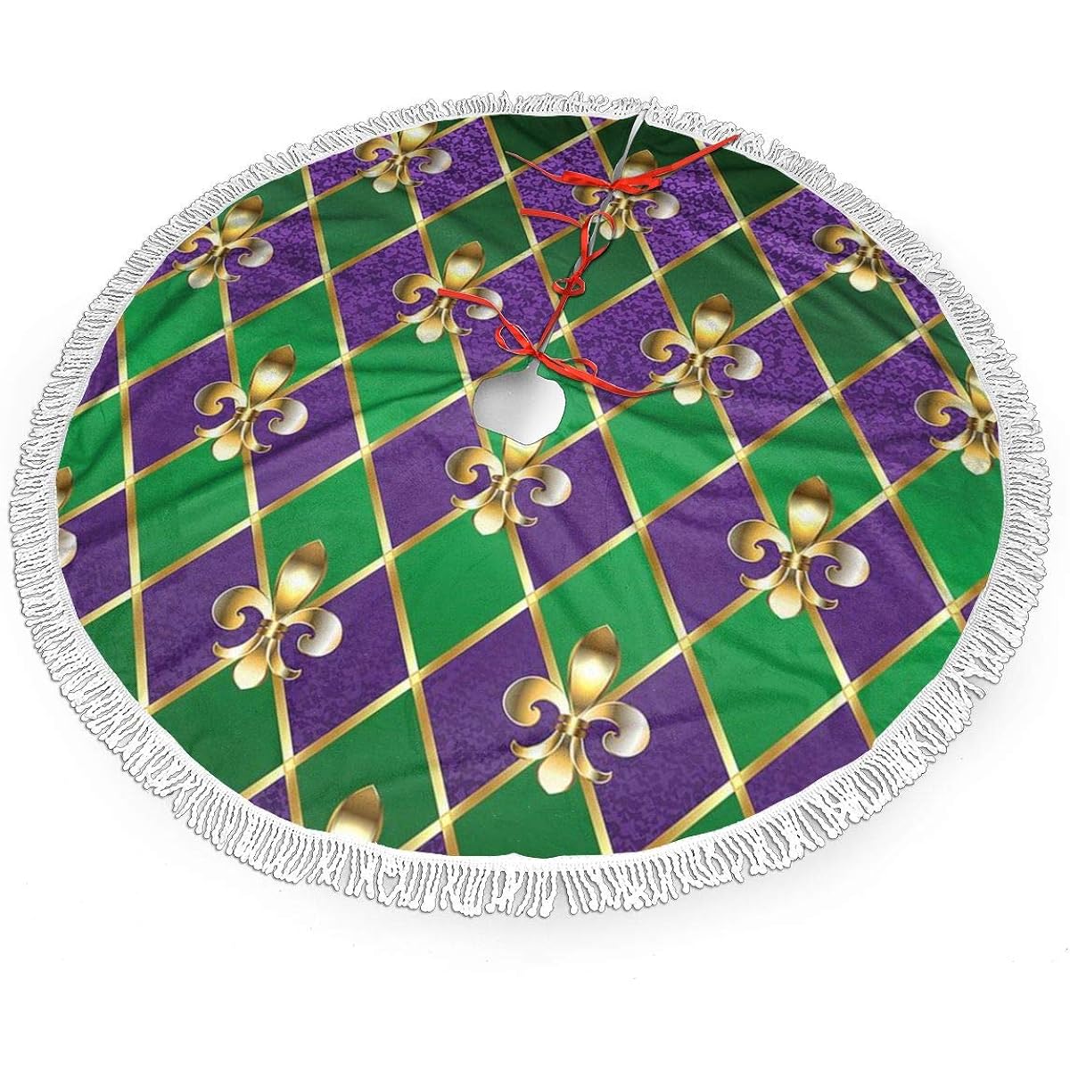 MSGUIDE 48" Christmas Tree Skirt Fleur de Lis Mardi Gras Christmas Halloween Tree Decorative Mat Christmas Decorations Christmas Ornaments