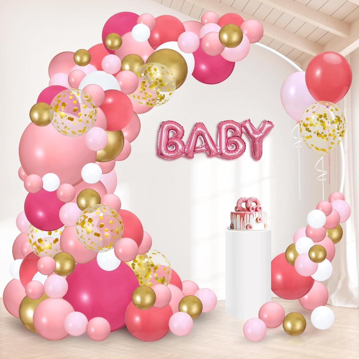 KaKaPops 169 Pieces Pink Balloon Garland Kit Pink Balloon Arch Kit Baby Girl Shower Decorations Baby Shower Balloons Confetti Balloons Girls Baby Shower Decorations