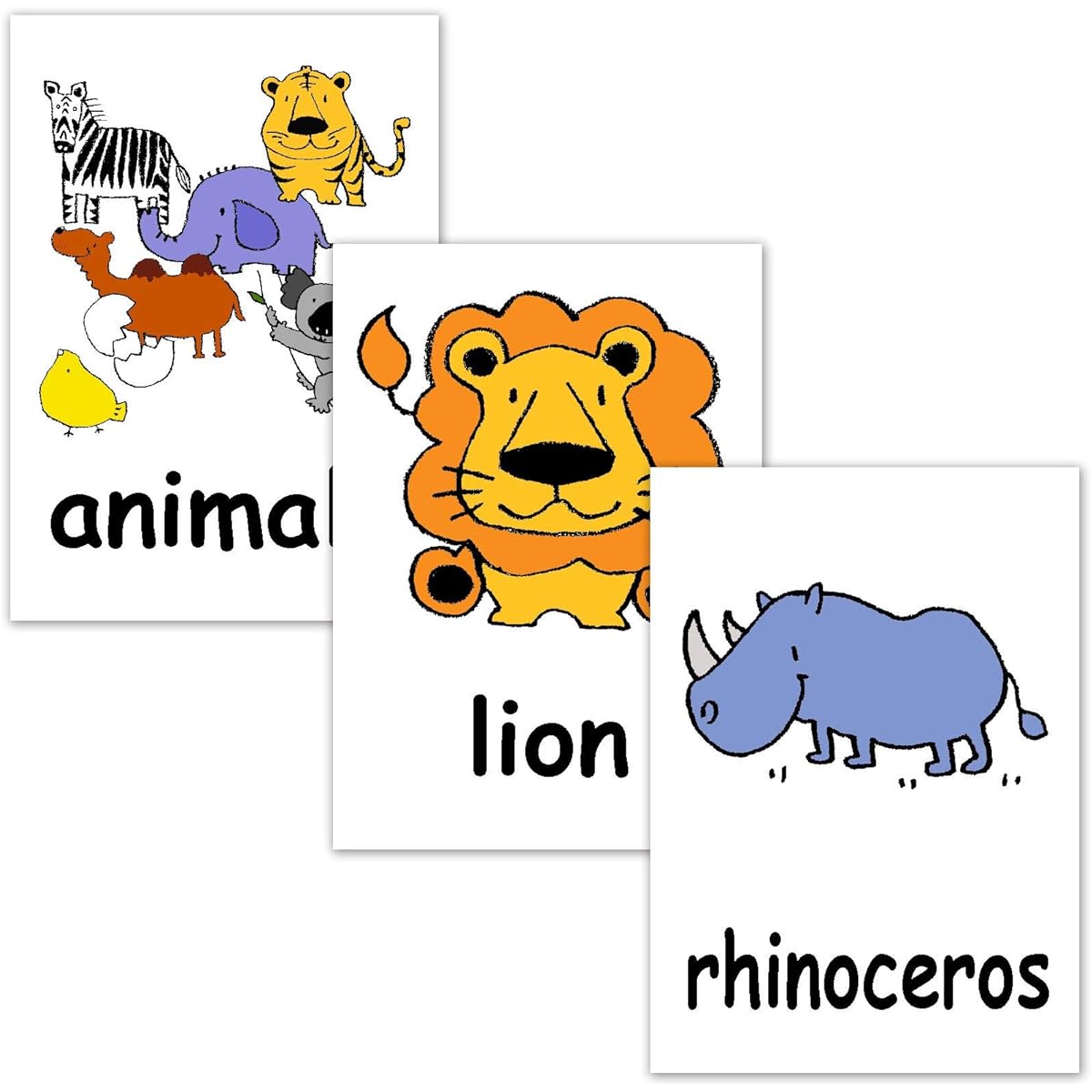 Flashcards, English word cards (Animals) ■A5 size, laminated■