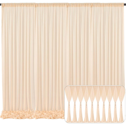 50x10ft Champagne Sheer Backdrop Curtains for Party Wedding Baby Shower Birthday Arch Decoration Wrinkle Free Background Curtains 10 Panels 5x10ft