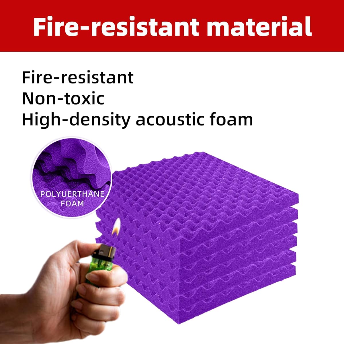 Temgcuam (48" x 24" x 2" Purple 4 Pack) Acoustic Foam Egg Crate Skin Studio Foam High Density Acoustic Foam Board Sound Absorption and Noise Reduction