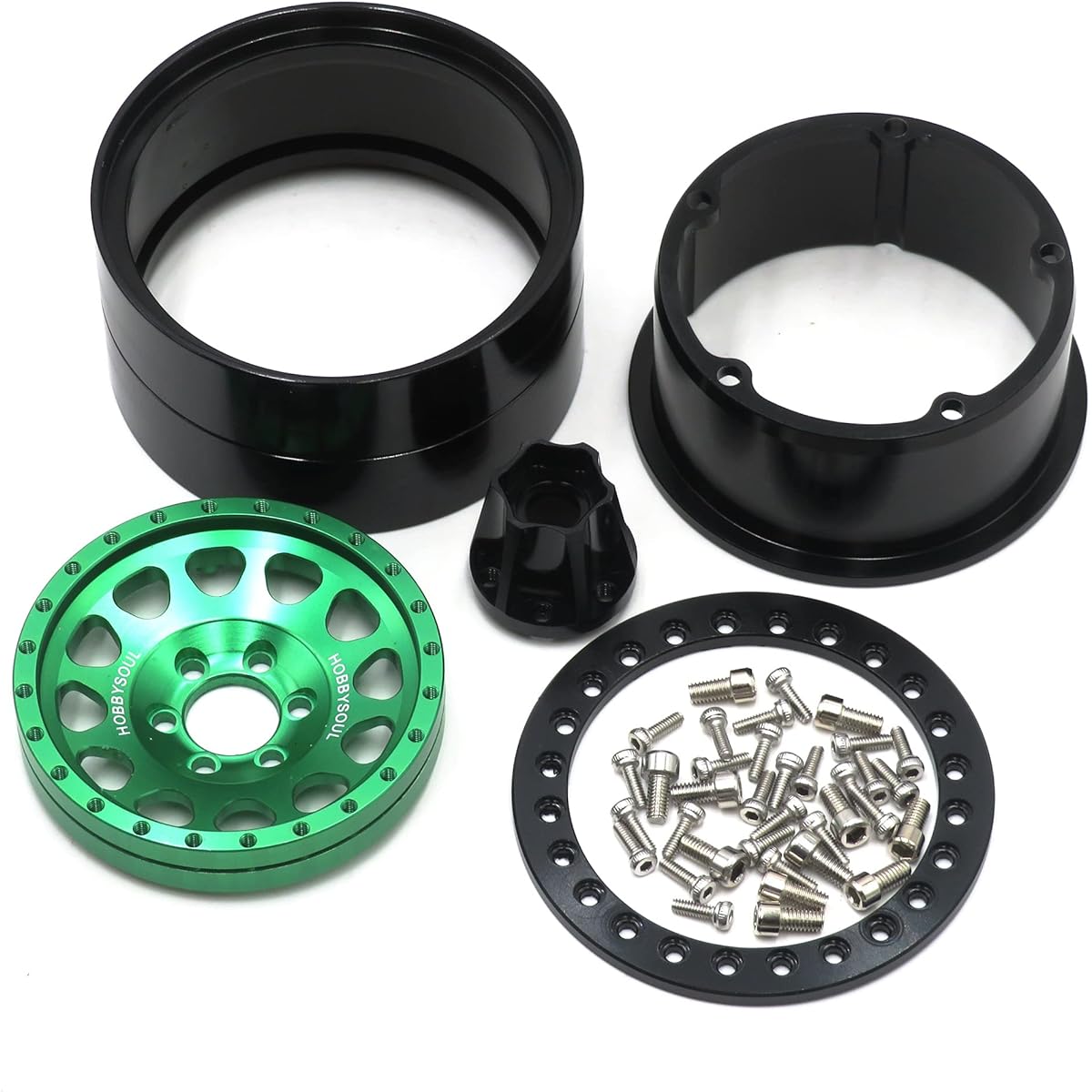 Hobbysoul RC 2.2 Mud Terrain Truck Badlands Tires Tractor Tread Soft Tires 130mm/5.12" Aluminum 2.2 Beadlock Wheels Rims Hex 12mm 2pcs
