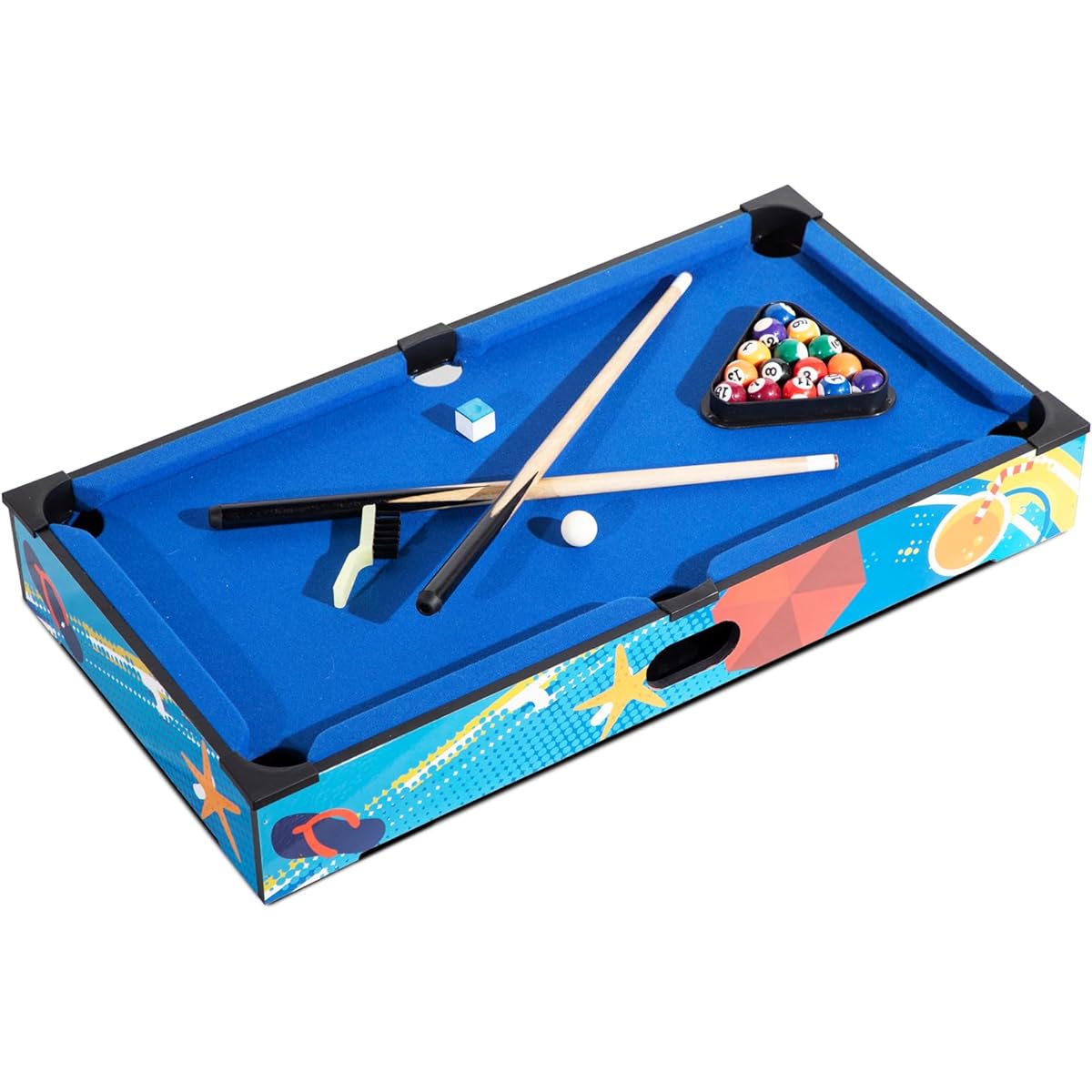 RayChee 27" Mini Pool Table Set, Tabletop Portable Billiard Game with Small Billiard Balls, Pool Cue/Triangle Rack/Chalk/Brush for Adults/Kids/Cats/Toddlers