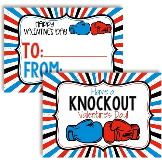 Amanda Creation Knockout Valentine Boxing Theme Valentine's Day Exchange Cards for Kids to Give to Friends and Classmates - 30 3.5" x 5" Fill-in Cards (No Envelopes)