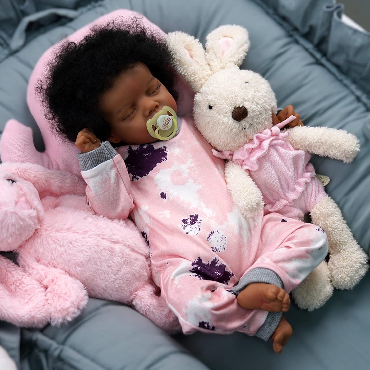 JIZHI Lifelike Reborn Baby Doll Black - 17" Baby Soft Body & Curls Real Newborn Baby Doll African American Real Life Baby Doll Cloth Body with Feeding Kit & Gift Box for Ages 3+