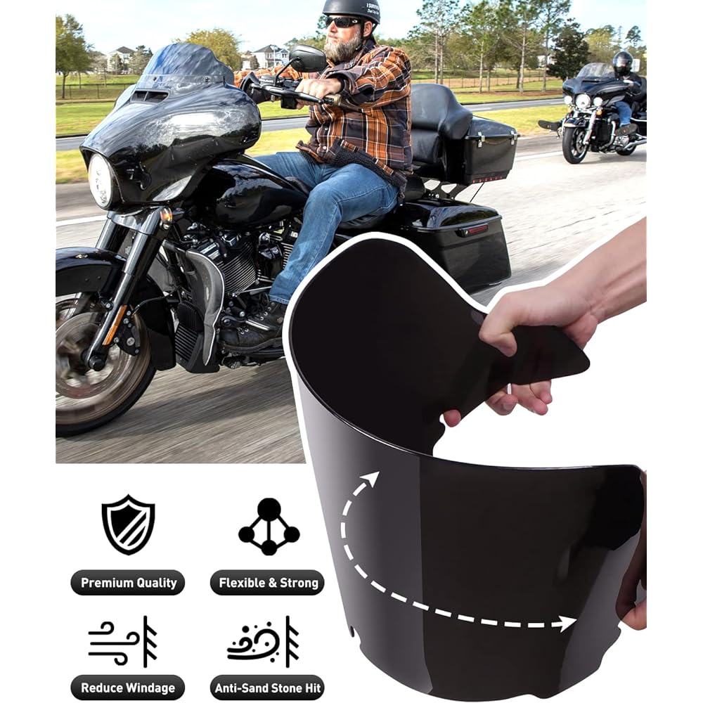 ANONEMOTO 10" Black Wave Windshield Windscreen Wind Splitter Compatible with Harley Touring 2014-2023 Street Glide Electra Glide Ultra Classic Tri Glide FLHTCU FLHTCUL FLHXSE FLHTK