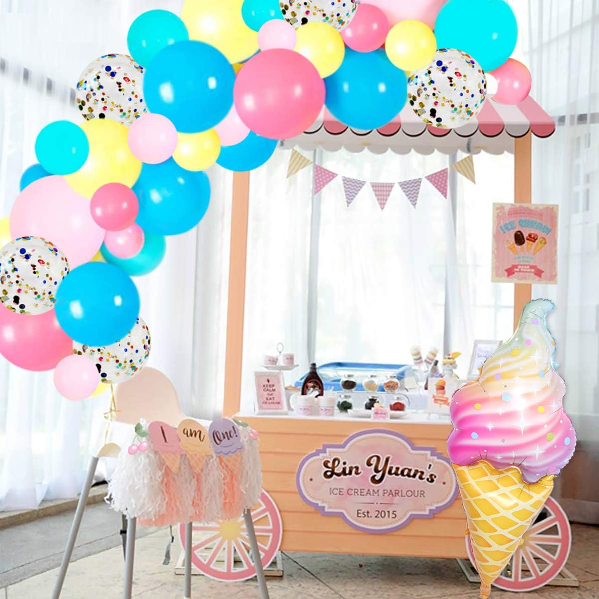 Ice Cream Balloon Garland Arch Kit 110 Pack with Confetti Foil Balloons Summer Candy Sweet One for 2nd Birthday Party Baby Shower