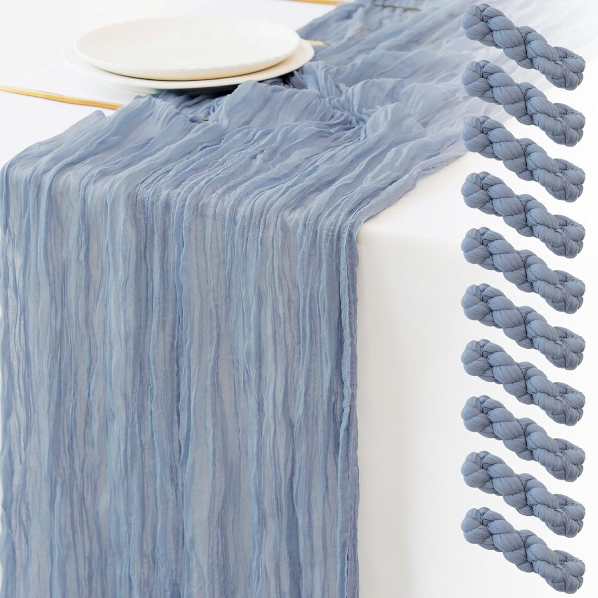 Dusty Blue Cheesecloth Table Runner 10 Pack 35 x 120 Inch Boho Gauze Cheesecloth Wedding Bridal Baby Shower Birthday Party Decor