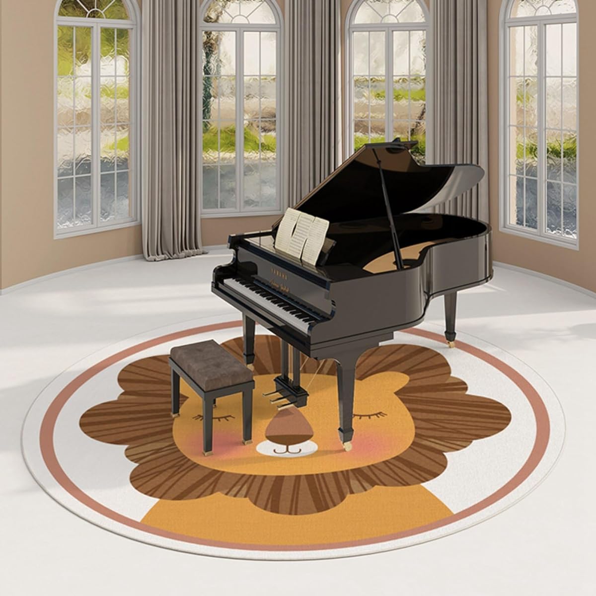 et, electronic piano, anti-vibration carpet, round rug, soundproof mat, vibration absorption, cute pattern, cute animal pattern, rug, floor mat, furniture protection pad, soft type, scratch prevention, anti-mite, anti-slip, washable, drum, diameter 180cm