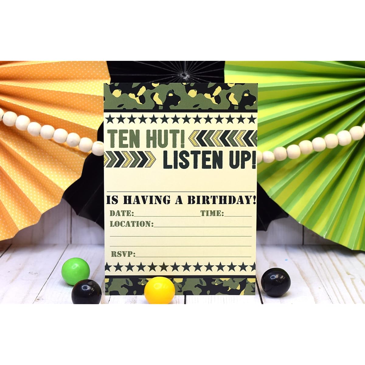 Ten Hats by AmandaCreation! Army Camouflage Birthday Party Invitations 5"x7" 20 Sheets with 20 White Envelopes