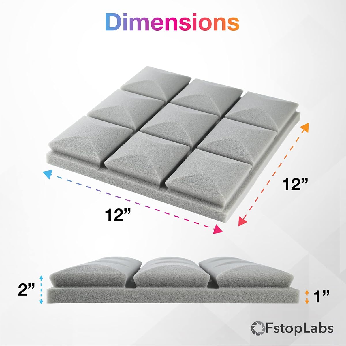 Acoustic Panels 2" x 12" x 12" x 12" Acoustic Foam Panels Studio Wedge Tiles Sound Panel Wedges Soundproofing Sound Absorbing Mushroom 9 Block Design (Grey)