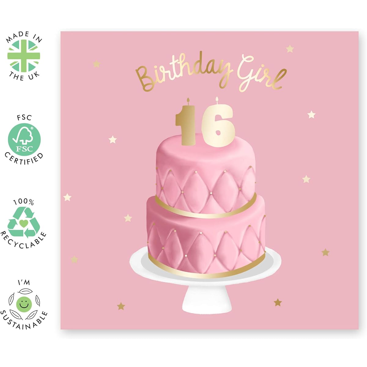 CENTRAL 23 - Cute Birthday Cards for Girls - 'Birthday Girl' - 16th Birthday - Sweet Birthday Cards for Her - Birthday Cards for Daughter - With Cute Stickers