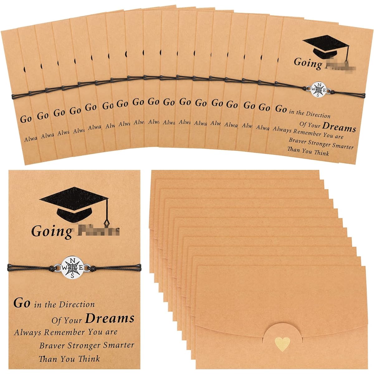 Junkin Compass Bracelet 2023 Graduation Gift 2023 Class Gift Matching Graduation Bracelet Long Distance Friendship Bracelet with Card and Envelope College High School Graduation Gift
