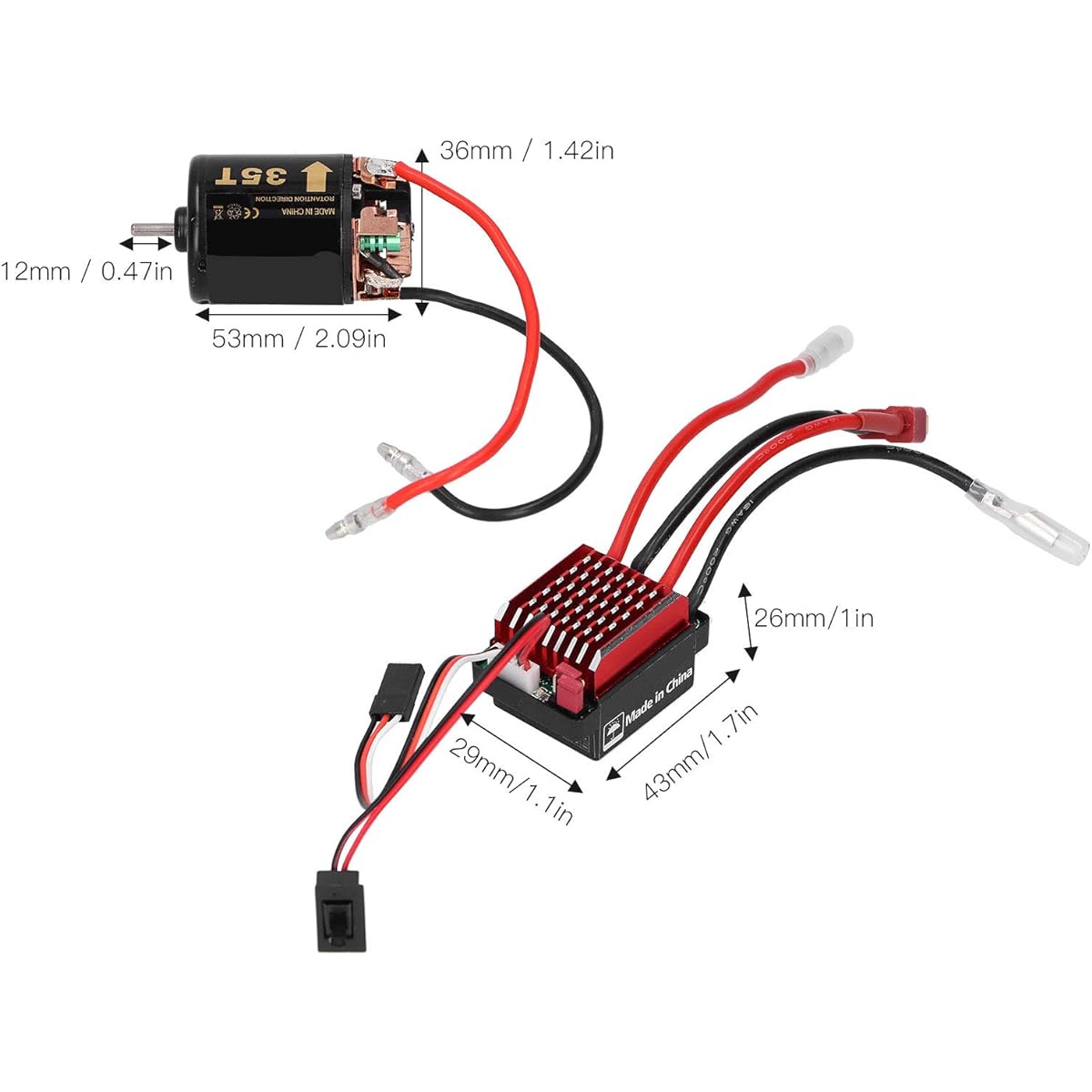RC Motor ESC High Torsion 540 Brushed Motor 360A ESC with T Plug Accessories Tamiya 1/10 RC Car Model (35T)