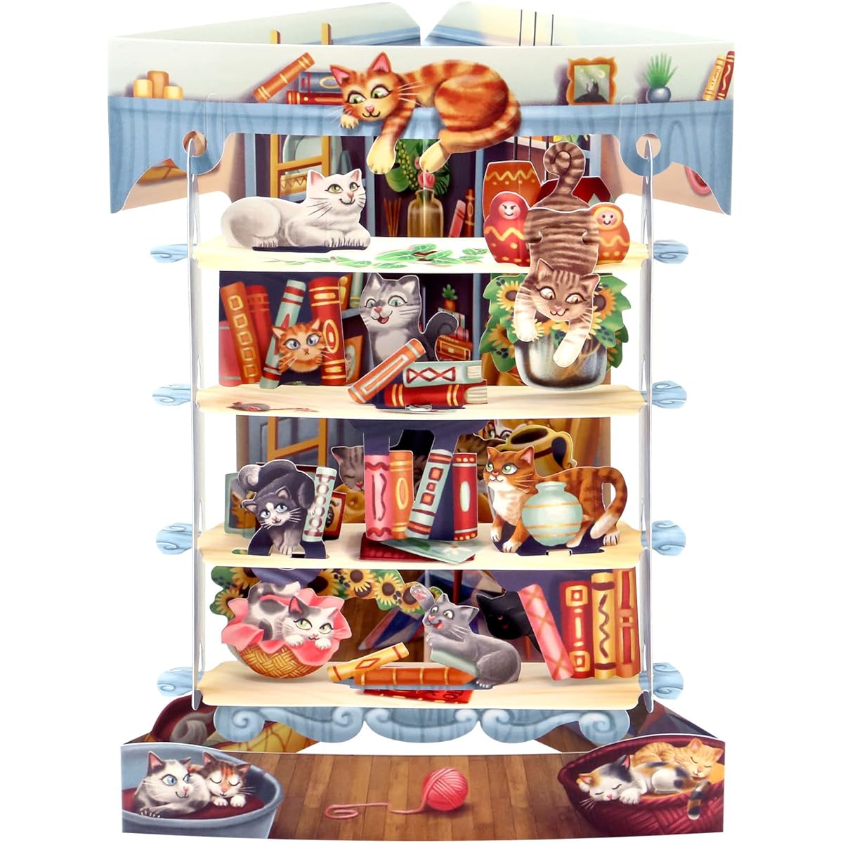 Santoro Swing Card 3D Pop Up Greeting Card - Library Cat - For Her, Mom, Birthday, Mother's Day