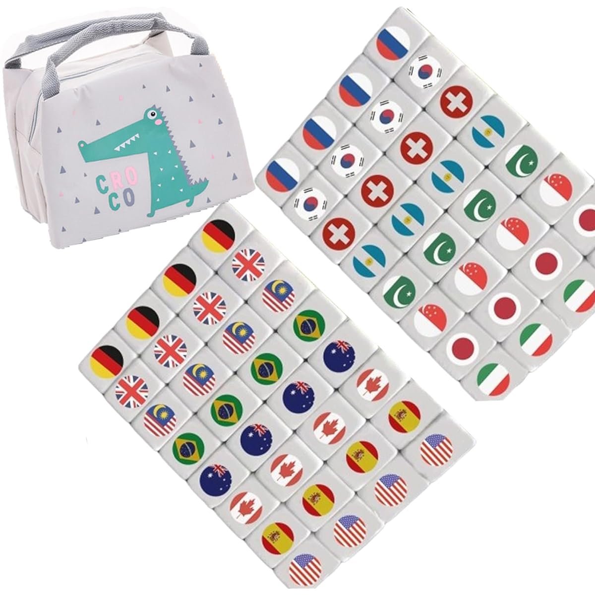 WELLATENT Seaside Escape Game Block Mahjong Set 65 Tiles 30mm Flag Pattern