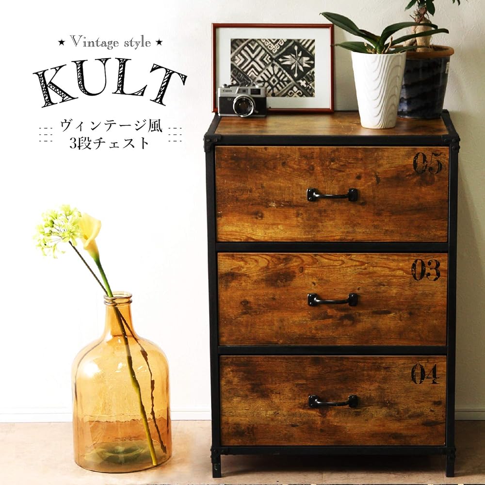 Fuji Boeki Chest 3 Tiers Width 60cm Brown Kurt 98848