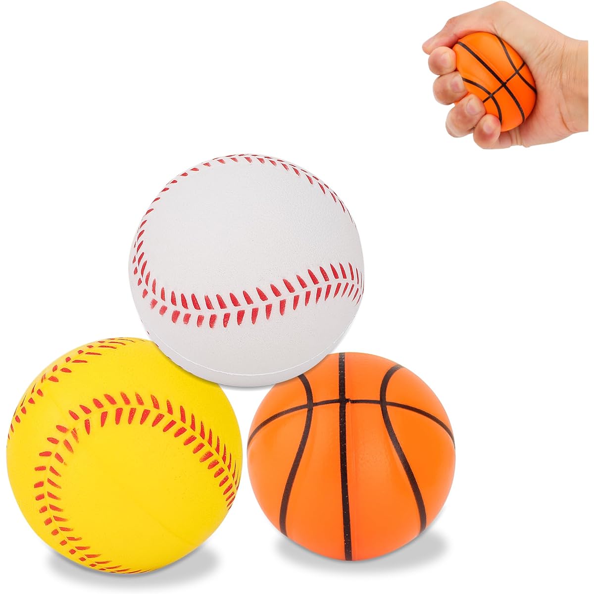 Nazano 3 Pack Mini Foam Sports Balls Mini Basketball Baseball Kids Adult Relaxation Ball Party Outdoor Indoor Games