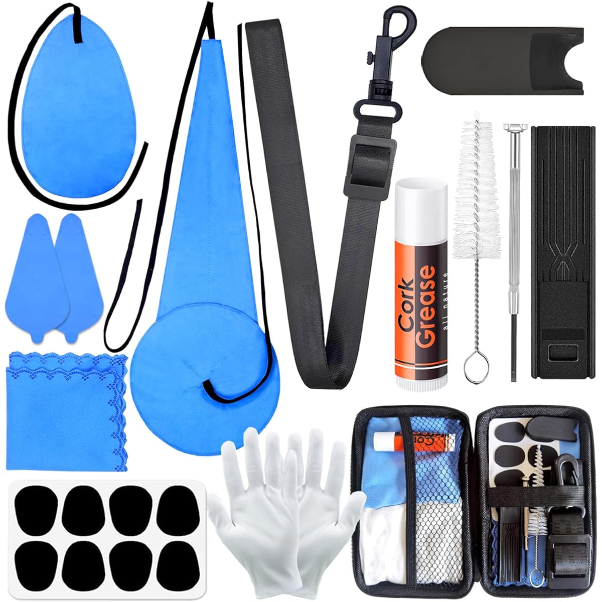 Saxophone saxophone cleaning kit, case, cork grease, cotton swabs, cleaning cloth, etc. Also compatible with wind and woodwind stratum clarinet flute cleaner maintenance kit