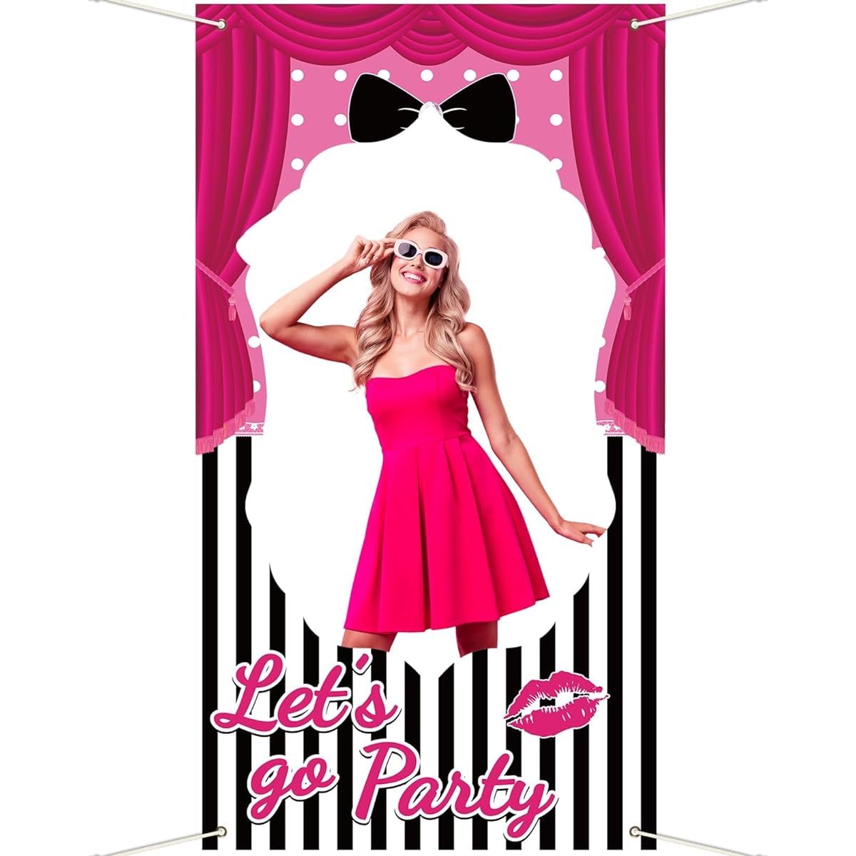 QOUBAI Let's Go Party Decorations, Hot Pink Girls Photo Booth Props, Pink Girls Party Decorations, Pink Doll Photo Frames, Pink Girls Photo Booth Props, Fun Photo Props, Backdrop for Birthday Bachelorette Party
