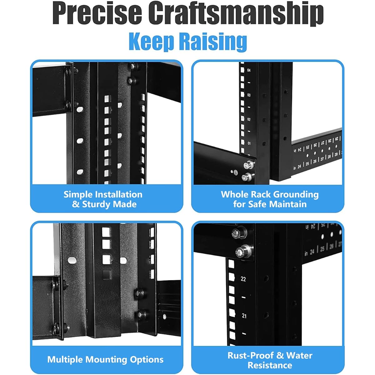 Raising ELECTRONIS 15U 4 Post Open Rack Frame Rack Enclosure 19" Depth Adjustable Aluminum