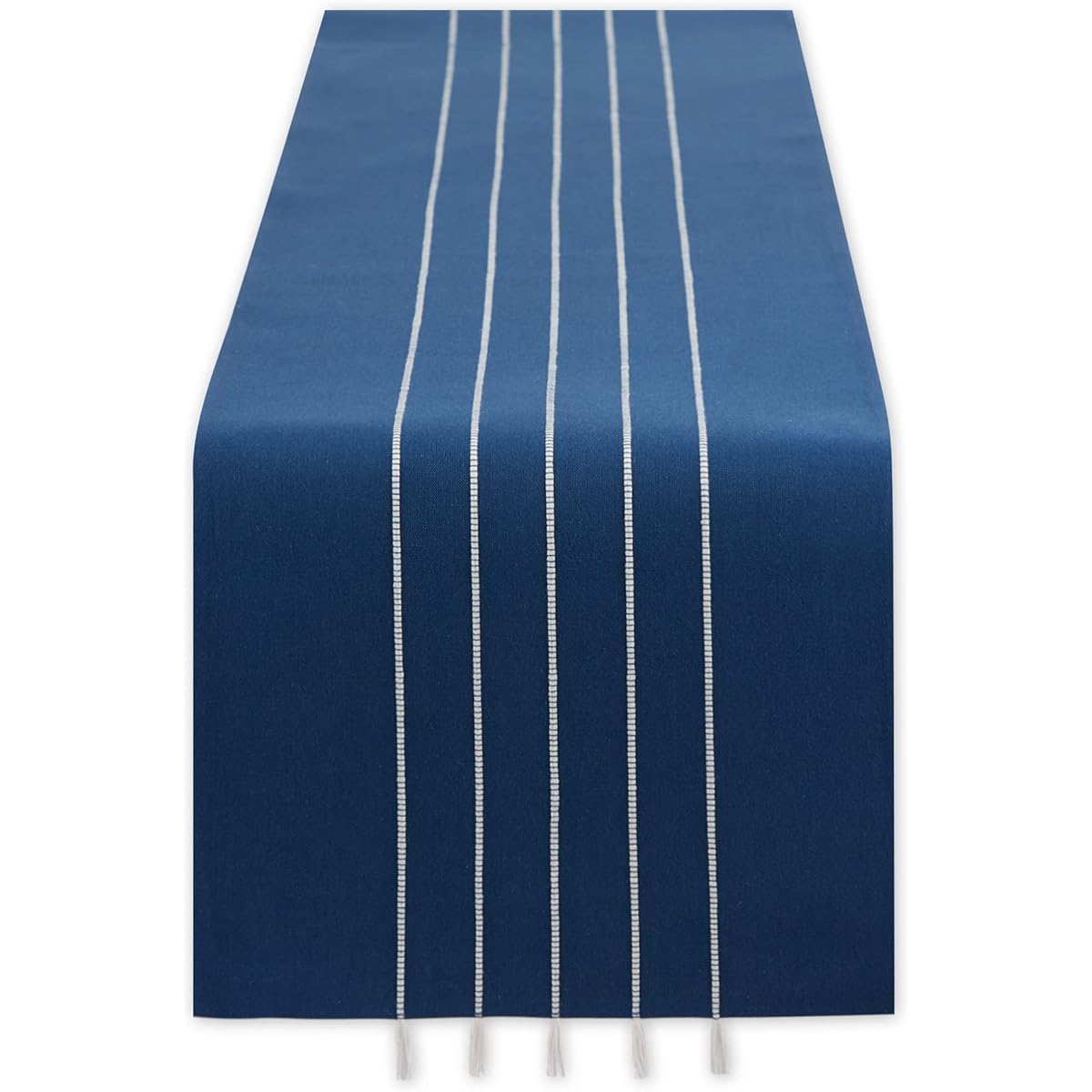 DII Tassel Stripe Tabletop Collection Decorative Machine Washable Table Runner 14x72 Inch Navy & Off White