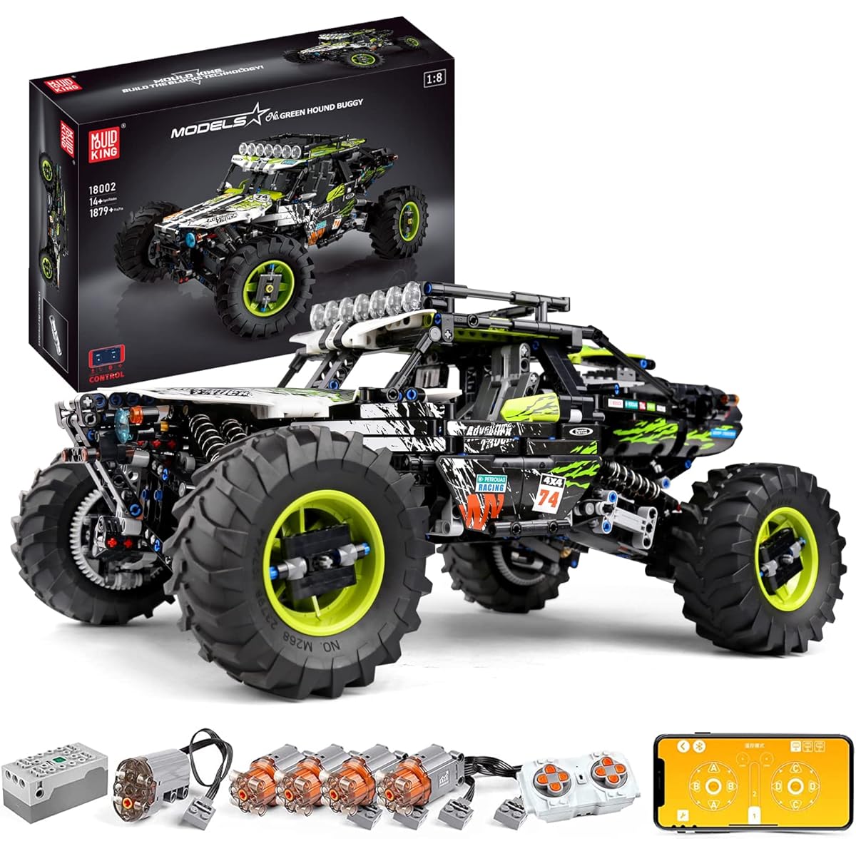 Mould King 18002 RC Climbing Car Building Kit for Boys 1879 Pieces MOC Building Blocks 4x4 Off-Road Truck Model Set Stem Remote Control Car Brick Toys for Kids
