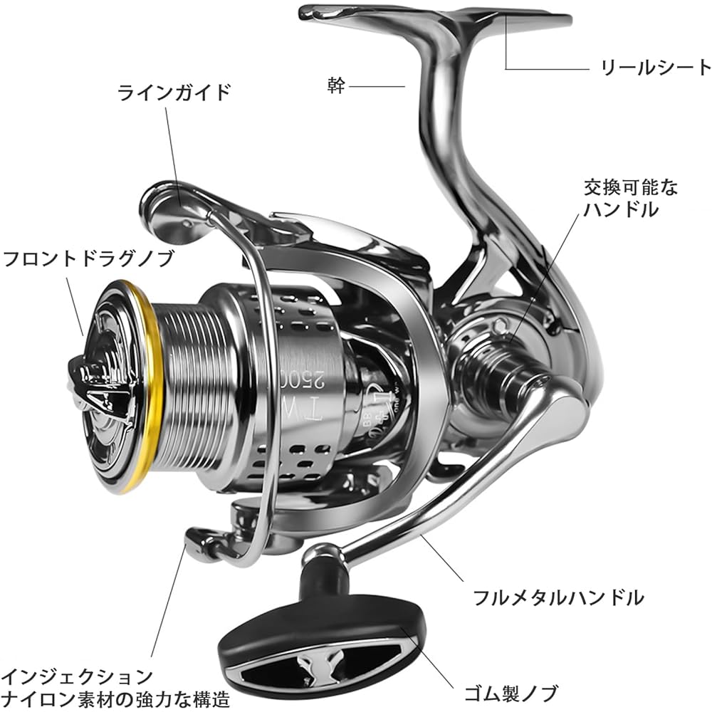 Mulanimo Spinning Reel, Left and Right Interchangeable Handles, Lightweight, Long Throwing, Hole Fishing, Freshwater Fishing, Sea Fishing, Aging Reel TW1000 TW2000 12 + 1BB Shore Jigging Reel, Fishing Reel, Eging Reel, Recommended for Beginners, For Chil