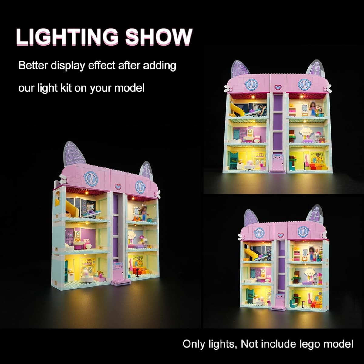 Rorliny LED Light Kit for Lego Gabby's Dollhouse 10788 Building Set Creative Lighting Kit Compatible with Lego 10788 (Light Only, No Lego Set)
