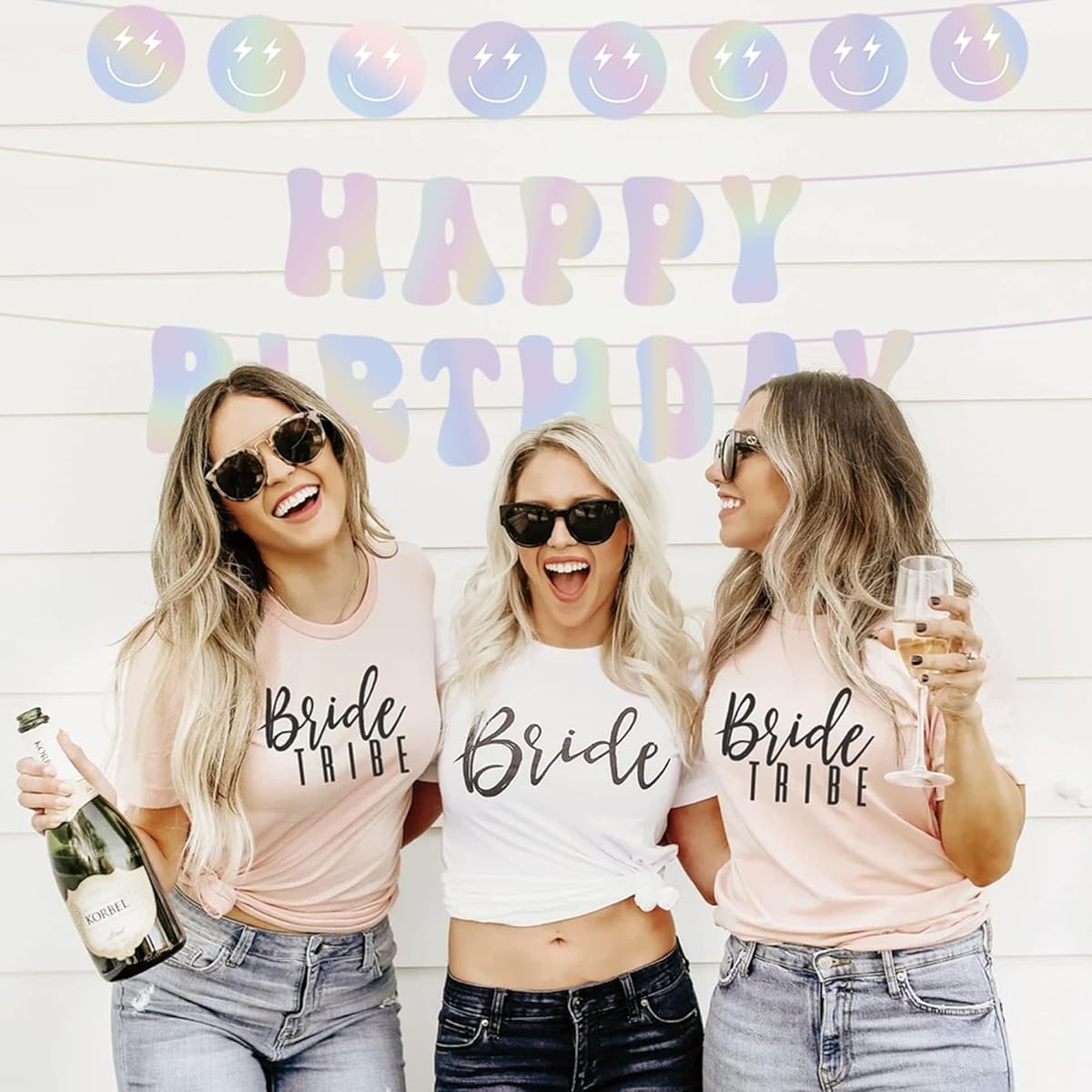 Mowane Birthday Decorations Happy Birthday Iridescent Banner Smile Face Birthday Party Disco Silver Cool Supplies 21st 30th Birthday Decorations (Happy Birthday + Smile Face)