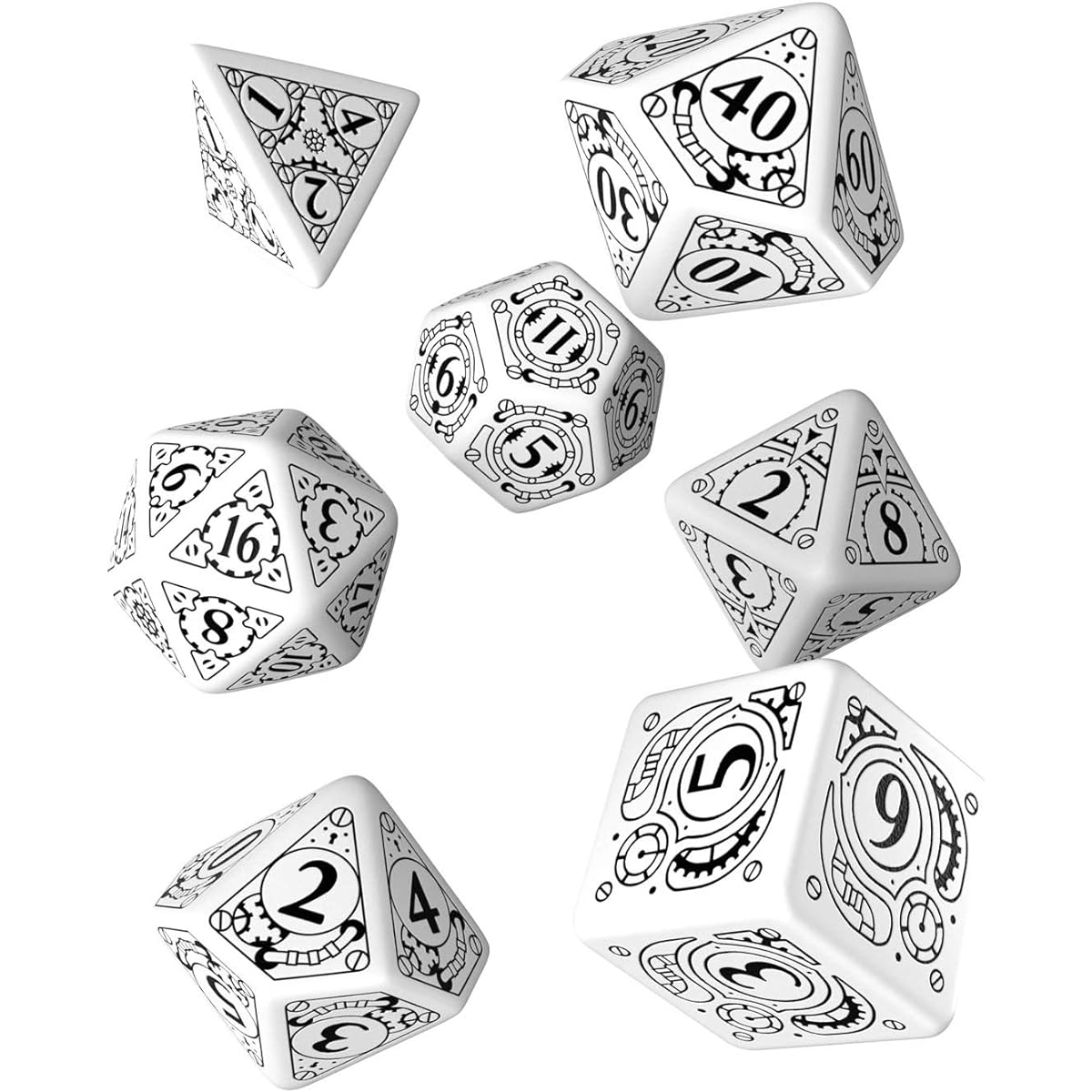 Steampunk Dice White & black 7 Set