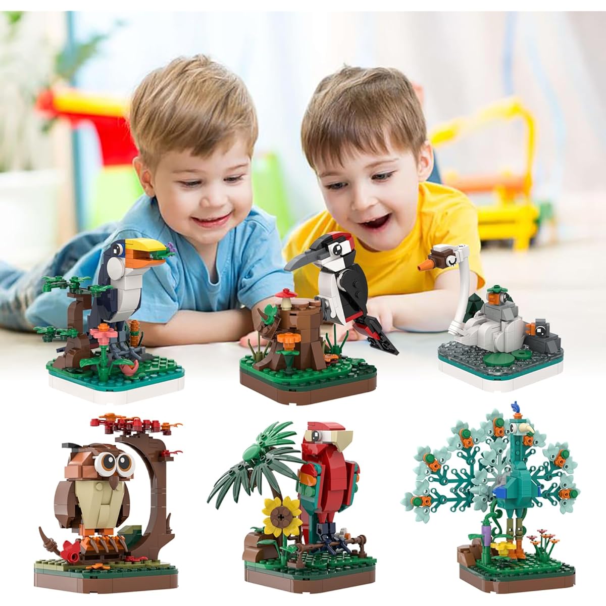 Neomoner Animal Bird Building Blocks Animal Creatures Building Toy Set for Kids Boys Girls Halloween (6 in 1)