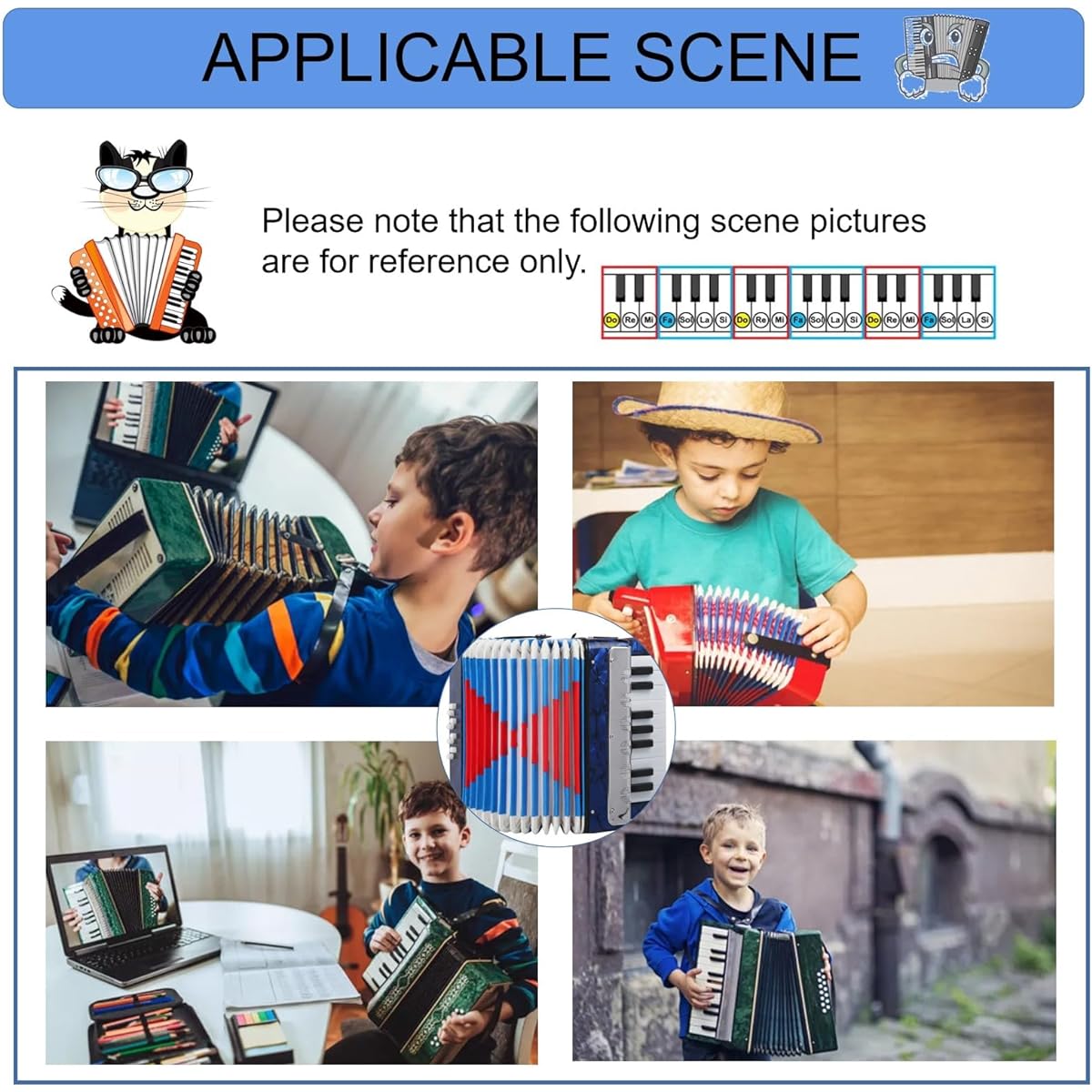 Accordion 17 Keys 8 Bass Accordion Musical Instrument Accordion Instrument Accordion Adjustable Strap Soft Sound Educational Instrument Portable Music Beginner Lover