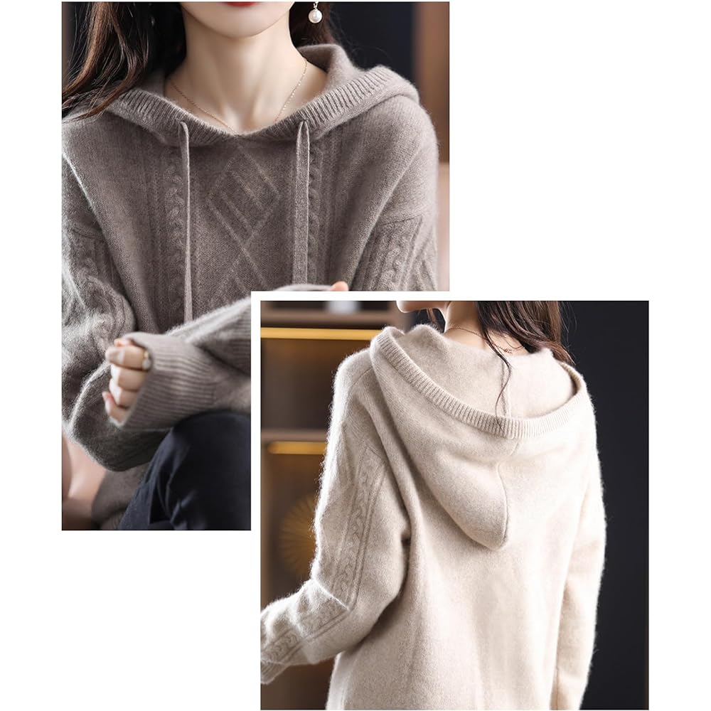 [J.STORE] Knit Parka Cable Knit Hooded Long Sleeve Pullover Loose Autumn Winter Tops Women's