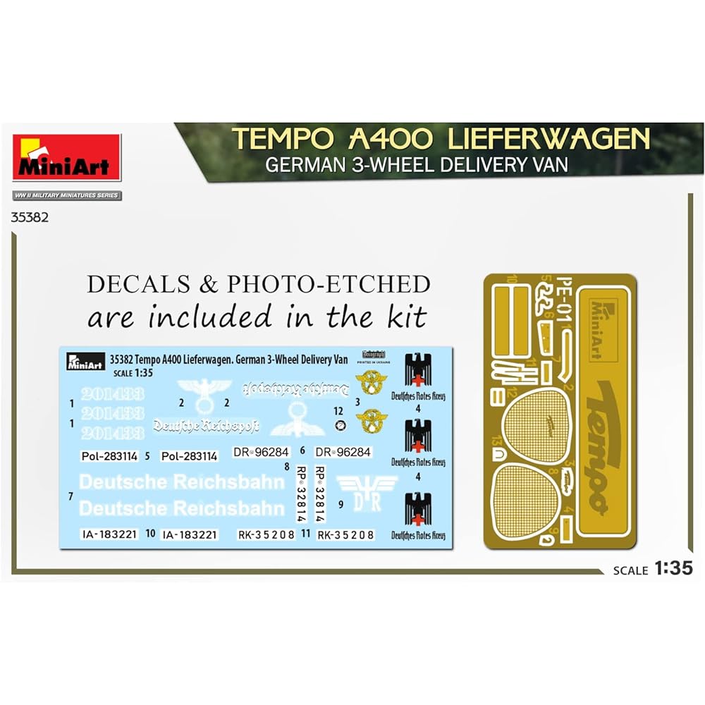 Miniart 1/35 Germany Tempo A400 Lieferwagen Delivery Three-Wheel Van Plastic Model MA35382 Molding Color