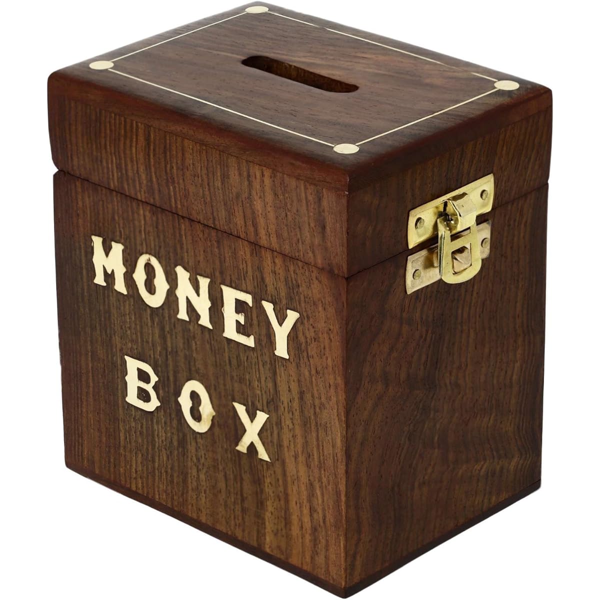 Handcrafted Wooden Piggy Bank Safe Money Box for Girls Boys Adults 3x4x4.25 Inches