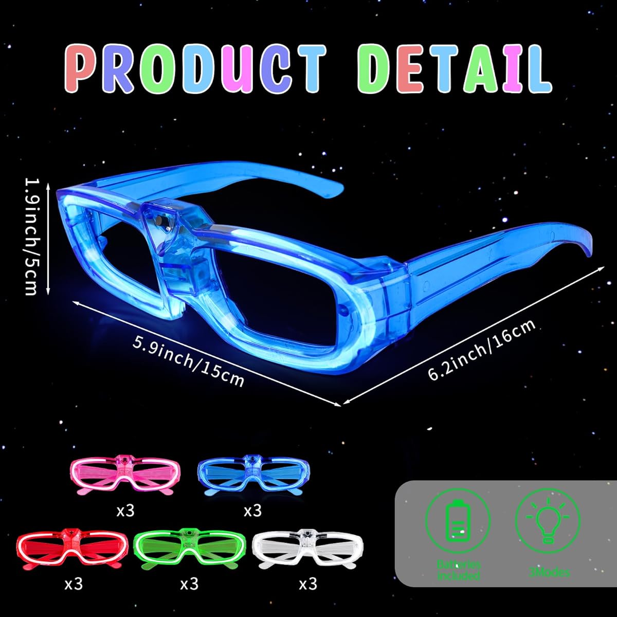 Glowing Glasses 15 Pack 5 Colors LED Glasses Glow in the Dark Neon Party Supplies for Kids Adults 80's Shutter Shades Birthday Party Favors Flashing Party Glasses