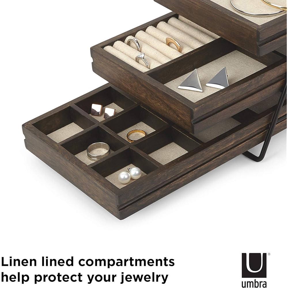 umbra TERRACE Wooden Tabletop Accessory Case Walnut Jewelry Box Case Storage