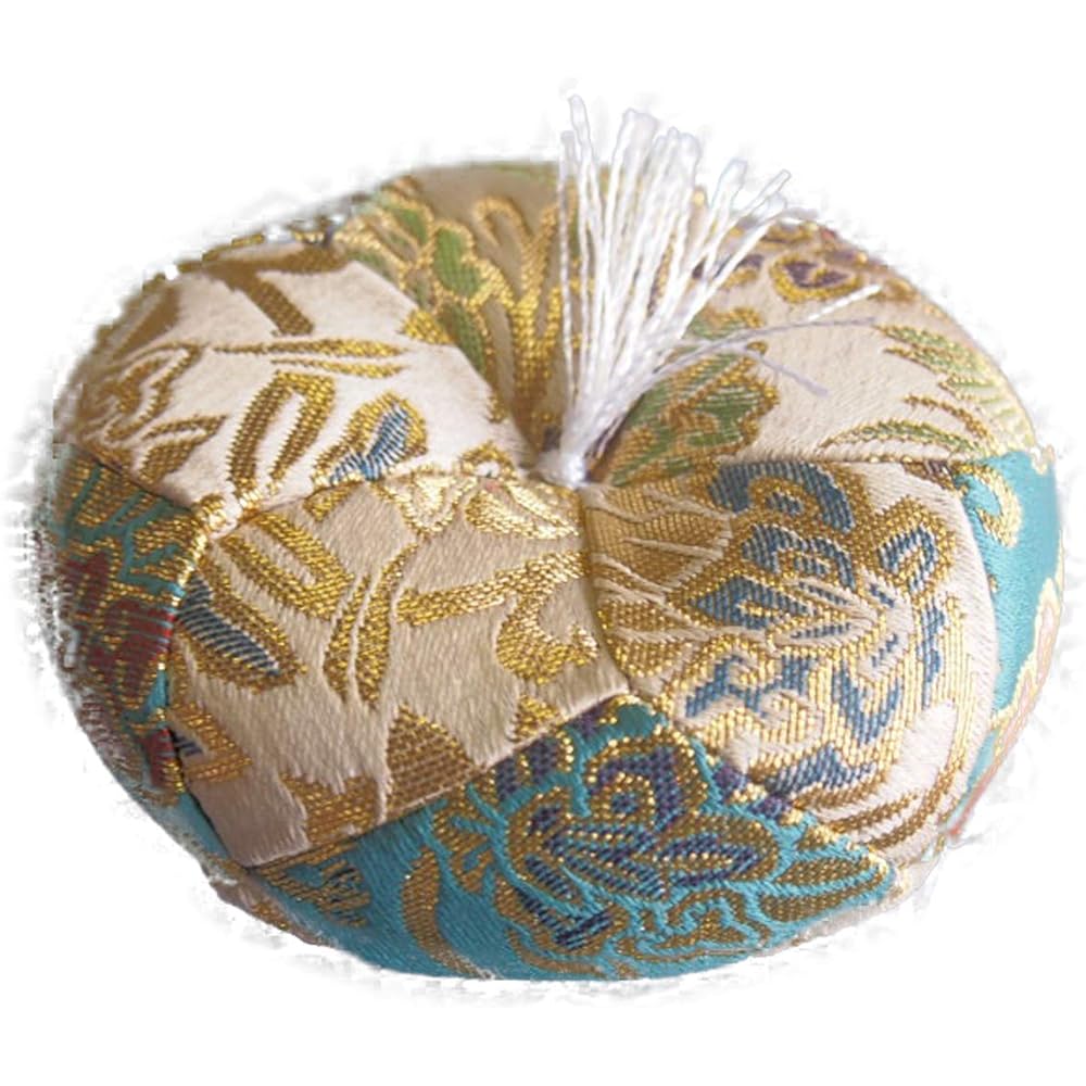 Orin Set Modern Buddhist Altar New Nishiki Arabesque Round Shape (3.5 sun (diameter 10.5 cm), New Nishiki Arabesque Green Navy)